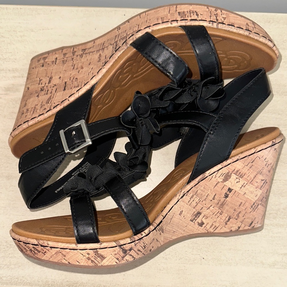Born Concept Black Floral T-Strap Wedges - Picture 8 of 9